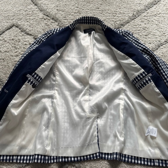 J Crew Gingham Blazer Navy Blue white Cotton 00 - Picture 4 of 9